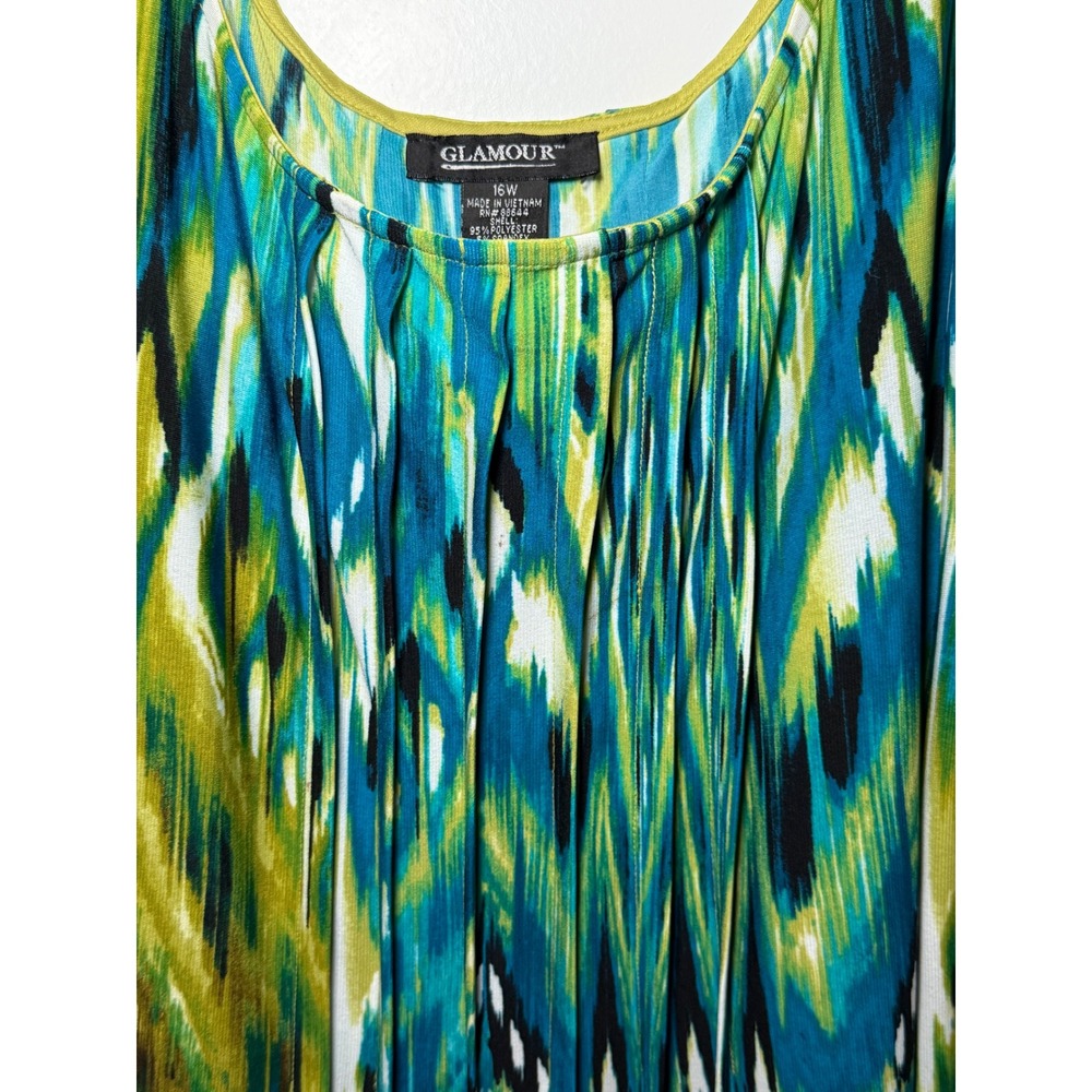 Glamour Women 16W Ikat Print Maxi Dress Teal Lime Green Sleeveless Scoop Neck - Picture 5 of 7